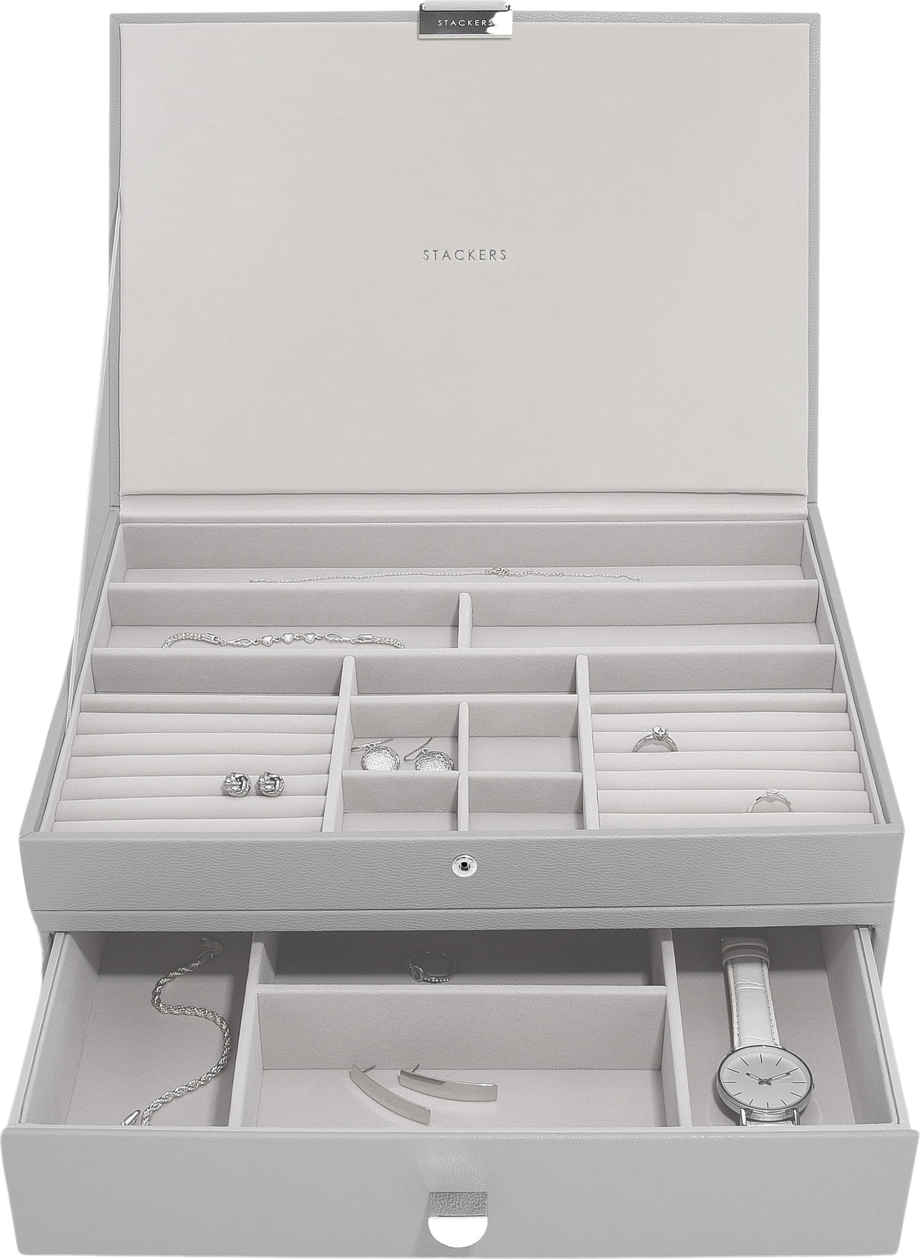 Szkatułka na biżuterię Stackers podwójna supersize szara z szufladą