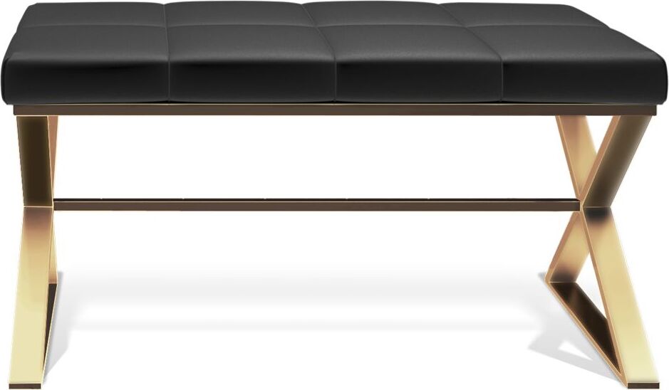 Ławka Decor Walther złoty mat z poduszką z czarnej ekoskóry