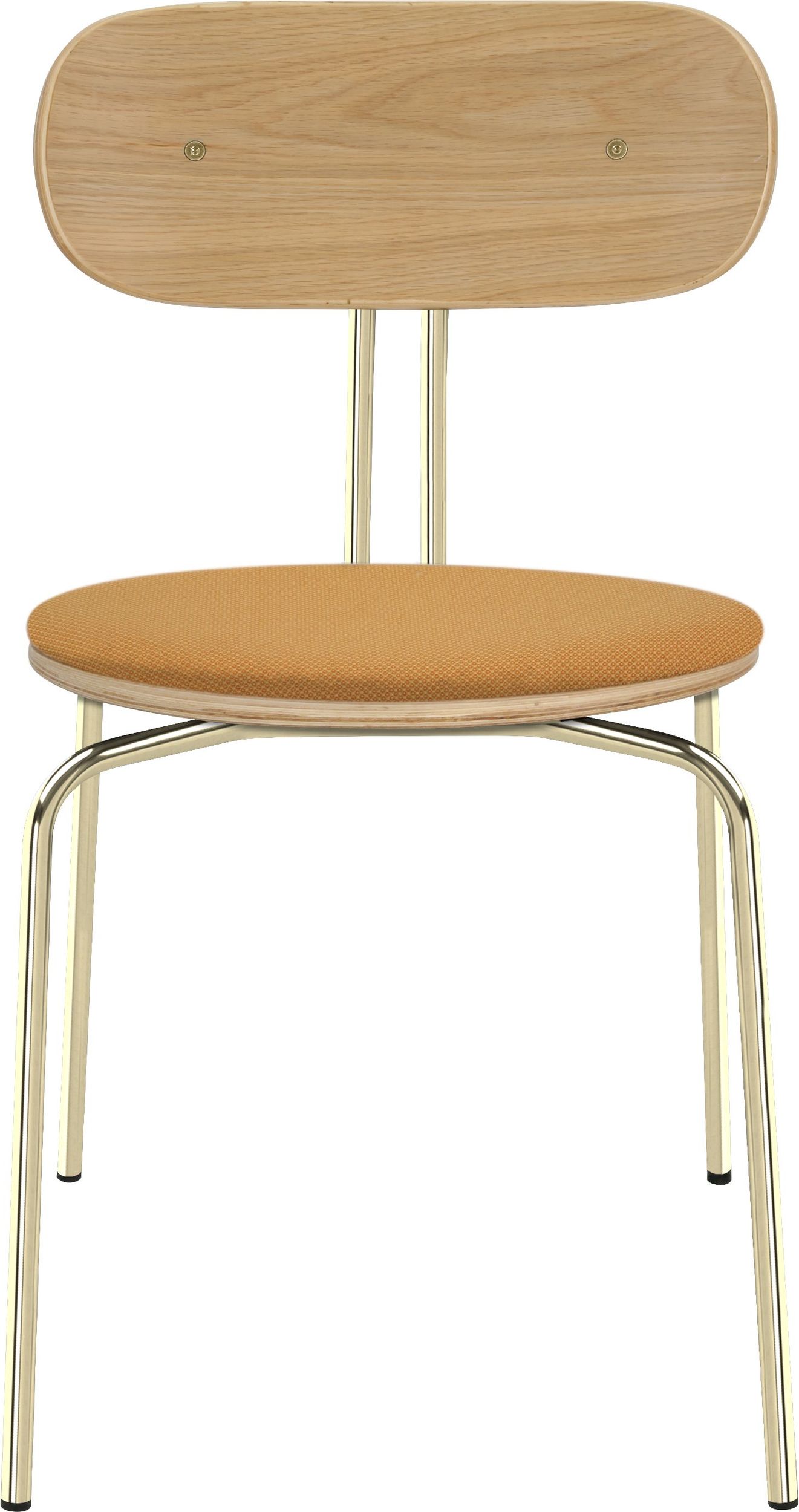 Krzesło Curious pomarańczowe z tapicerowanym siedziskiem na mosiężnych nogach