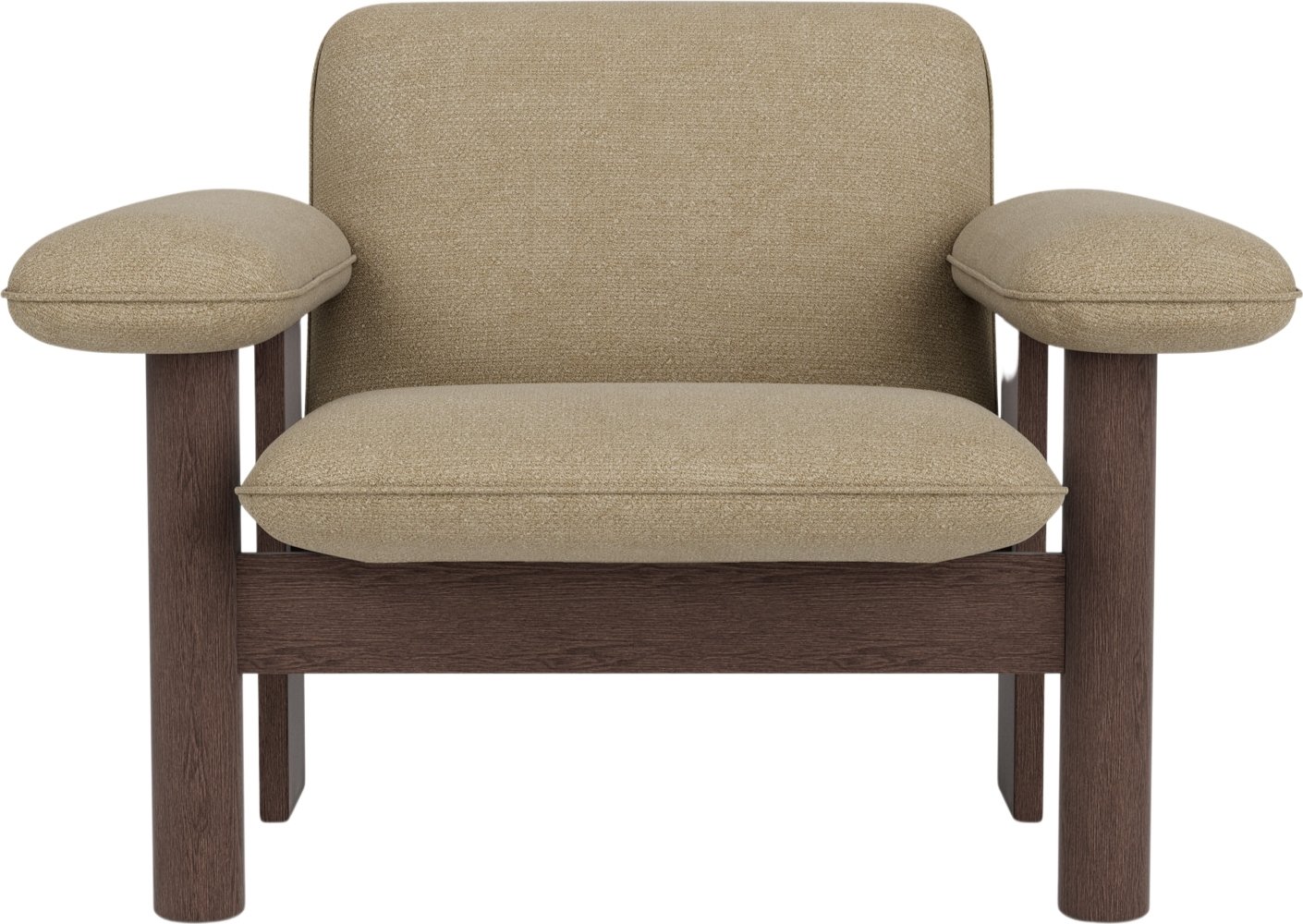 Fotel Brasilia Bouclé niski beżowy na ciemnych dębowych nogach