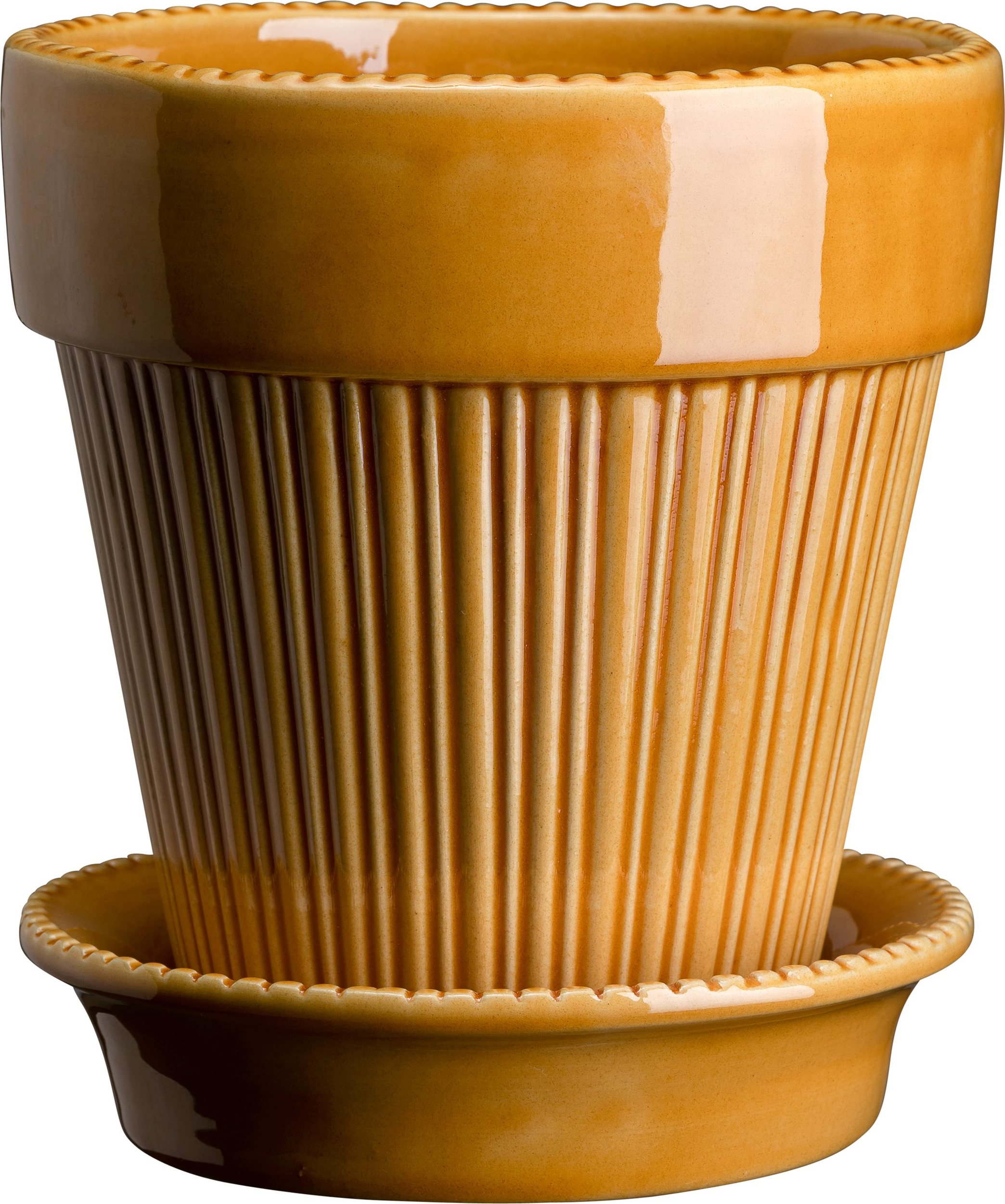 Doniczka Simona 16 cm żółta z podstawką szkliwiona