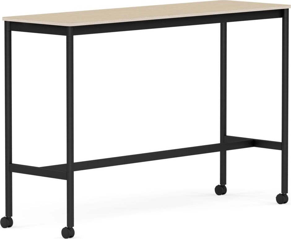 Stół na kółkach Base 50 x 160 x 105 cm okleina dąb lakierowany nogi czarne