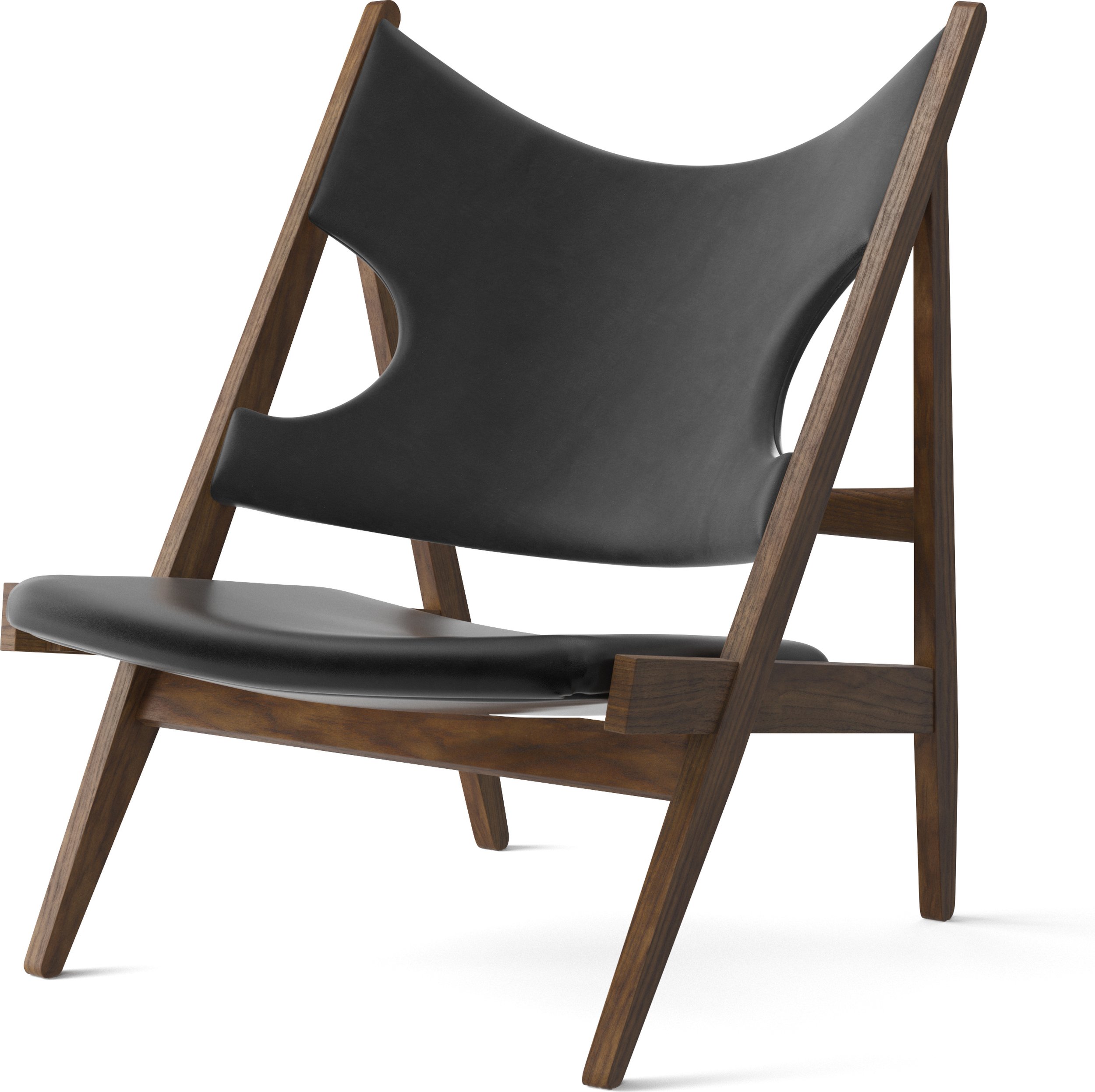 Fotel Knitting czarny skórzany na orzechowych nogach