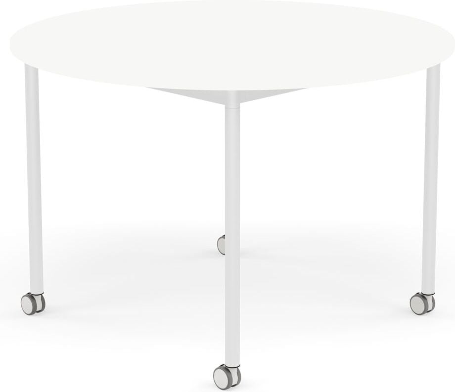 Stół na kółkach Base okrągły 110 cm biały laminowany ABS nogi białe