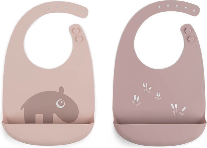 Śliniaki z kieszonką Done by Deer Ozzo różowe silikonowe 2 szt.