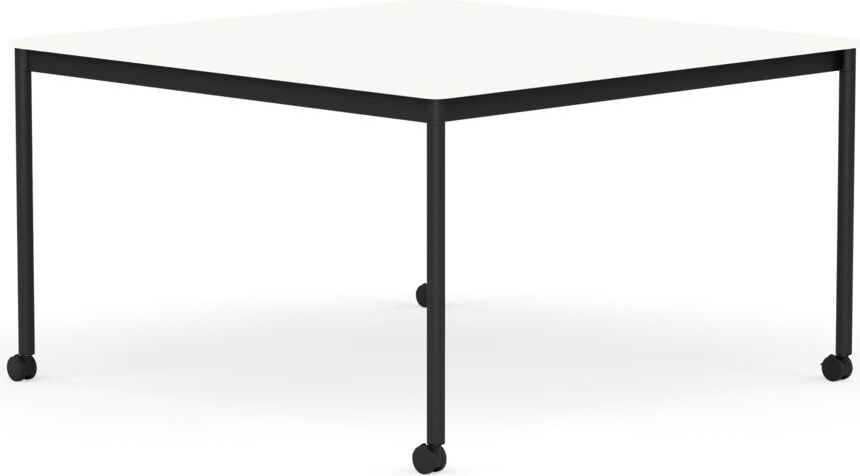 Stół na kółkach Base kwadratowy 128 cm biały laminowany ABS nogi czarne