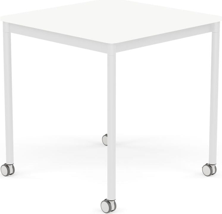 Stół na kółkach Base kwadratowy 70 cm biały laminowany ABS nogi białe