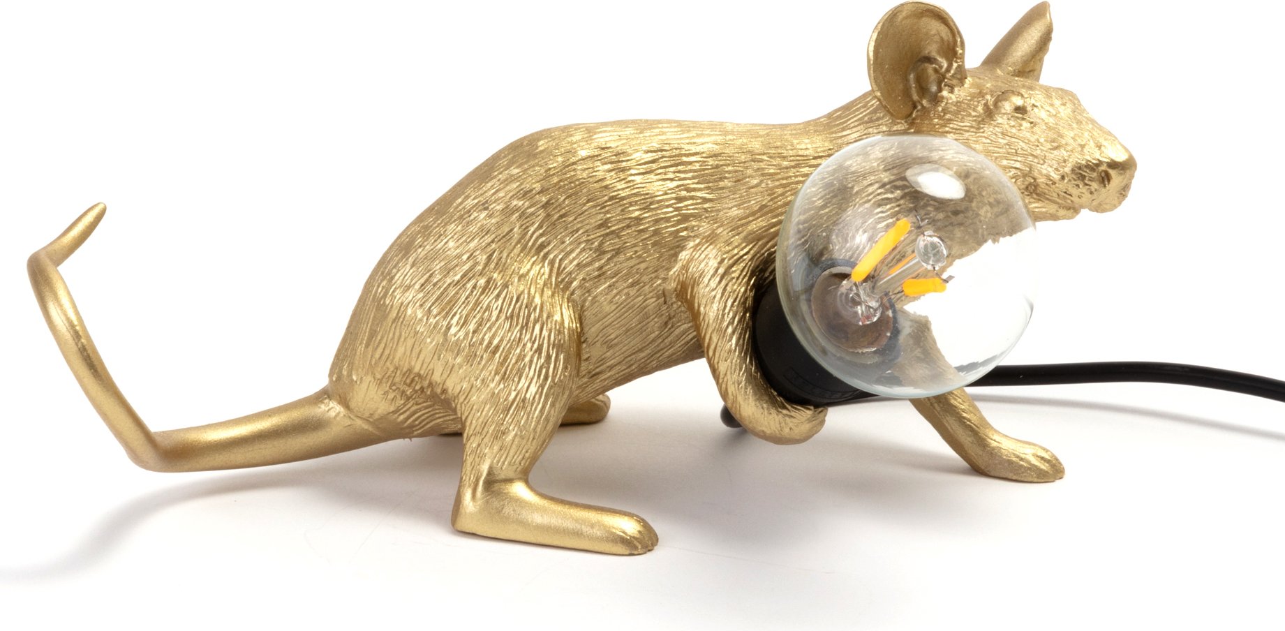 Lampa Mouse leżąca złota z gniazdkiem USB
