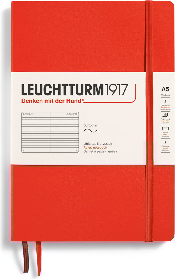 Notes w linię w miękkiej oprawie Leuchtturm 1917 A5 123 strony czerwony 80 g/m²