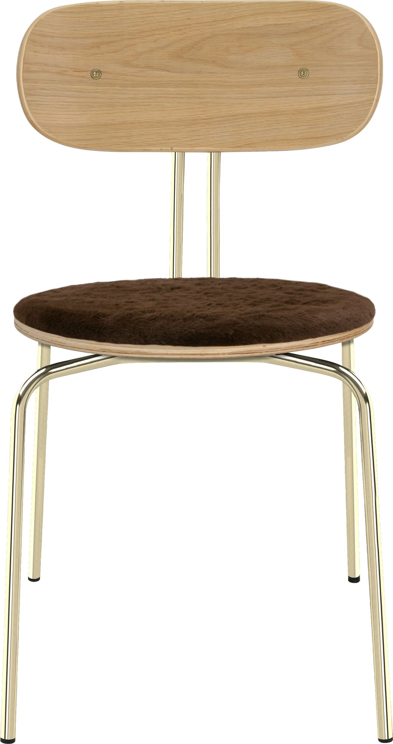 Krzesło Curious Teddy brązowe z tapicerowanym siedziskiem na mosiężnych nogach