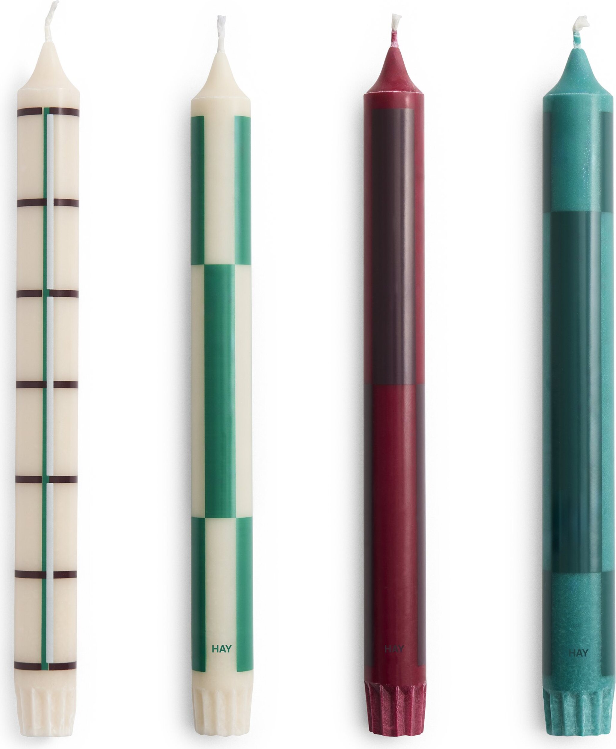 Świece Hay Pattern zielono-bordowe 4 szt.