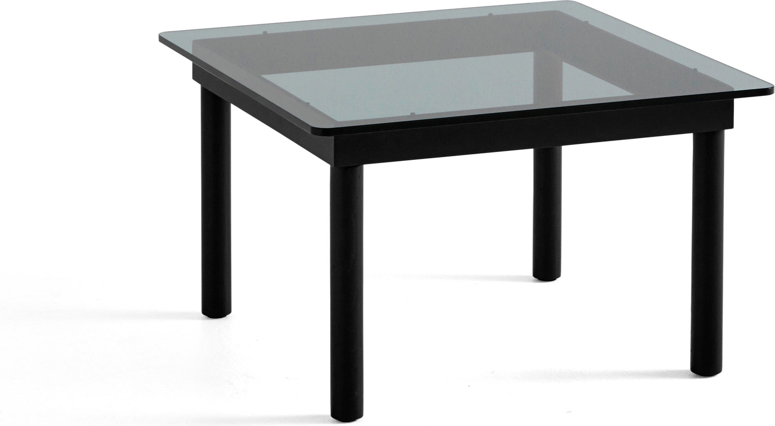 Stolik kawowy Kofi 60 x 60 cm blat szkło gładkie przyciemniane z nogami czarny dąb