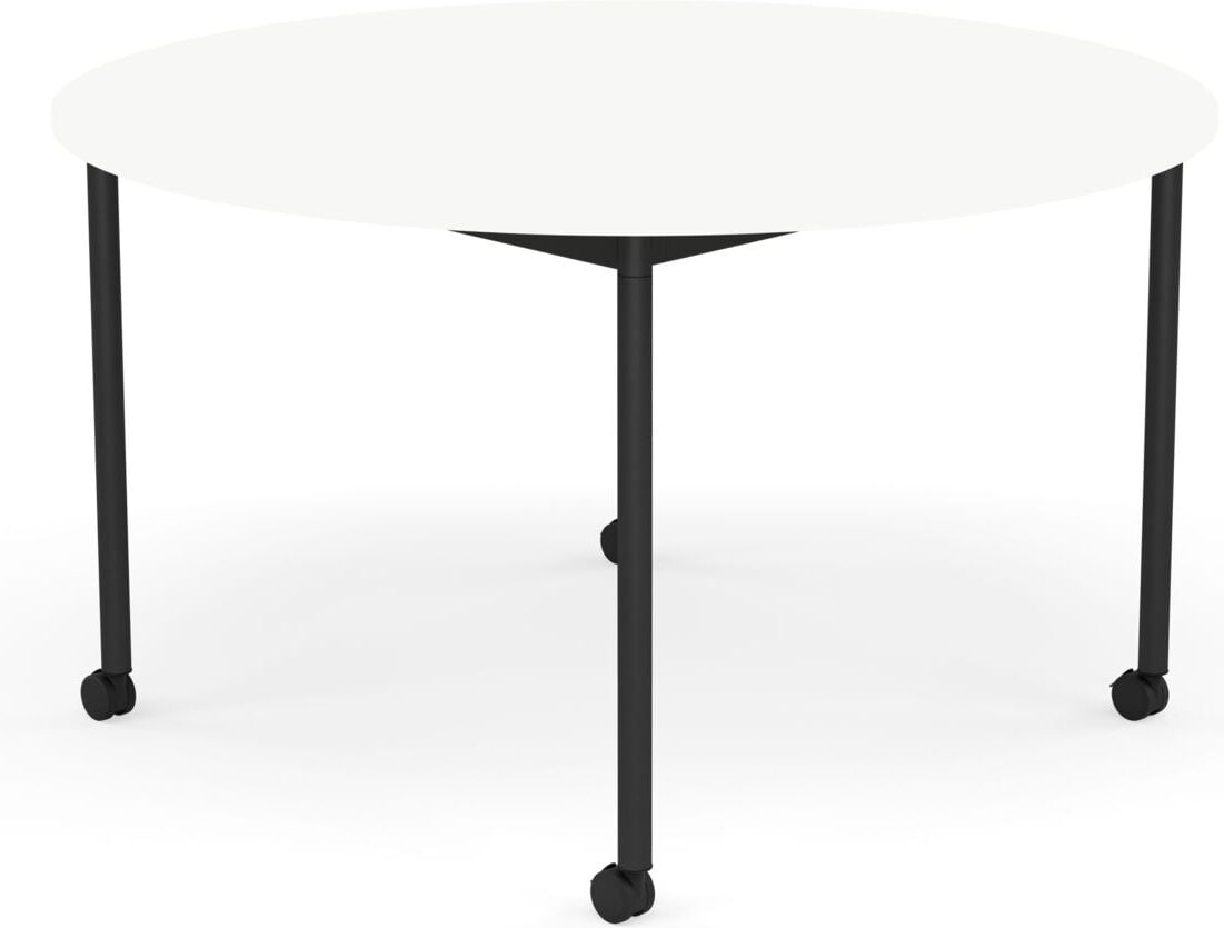 Stół na kółkach Base okrągły 128 cm biały laminowany ABS nogi czarne