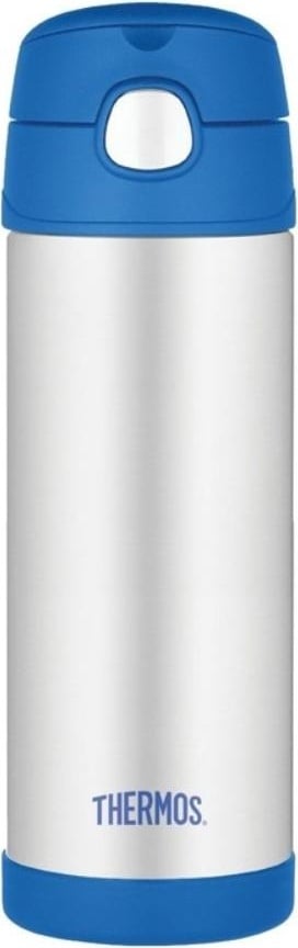 Butelka termiczna ze słomką FUNtainer 470 ml srebrno-niebieska