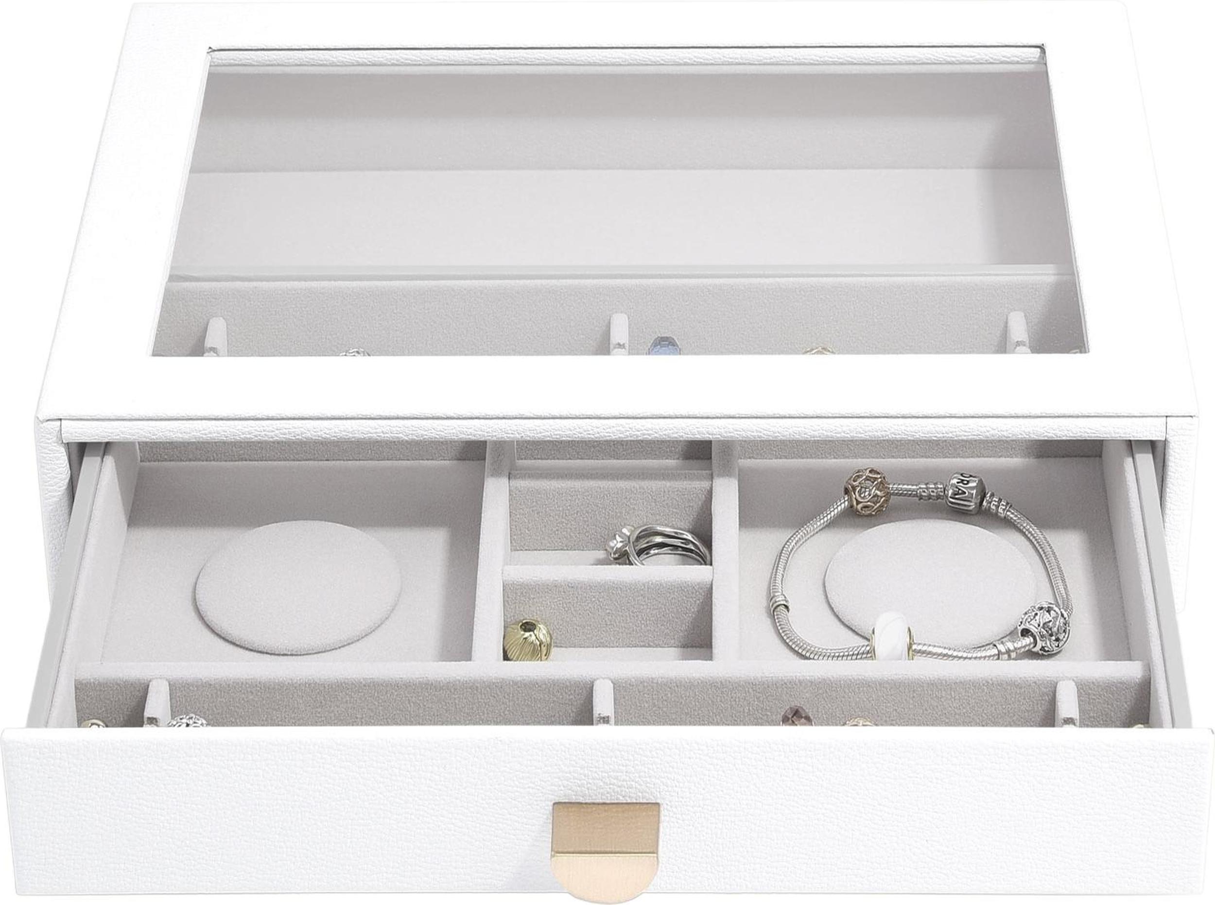 Szkatułka na charmsy Stackers Pebble classic biała z szufladą i szklaną pokrywką