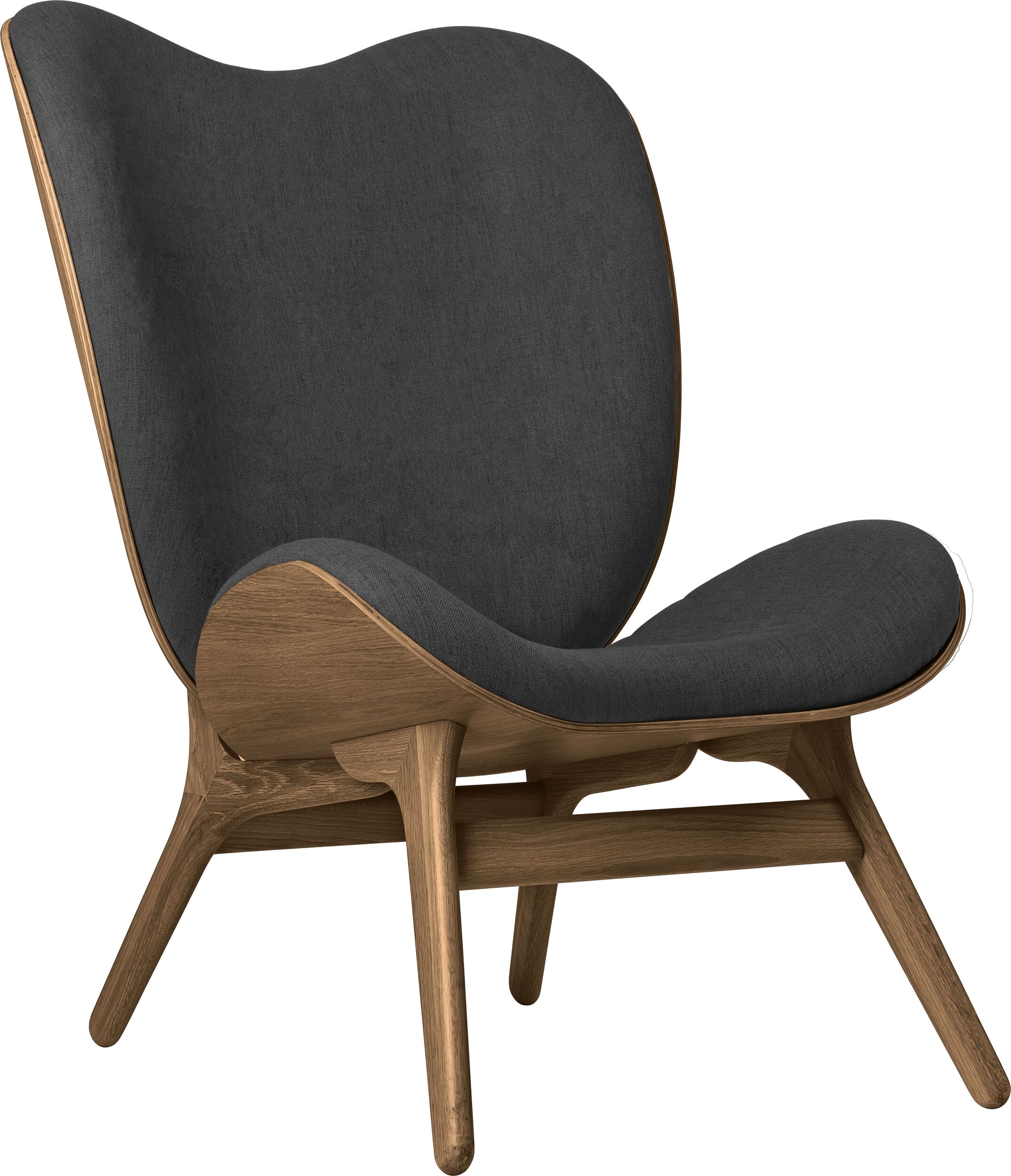 Fotel Conversation Piece 106 cm ciemnoszary na ciemnych dębowych nogach