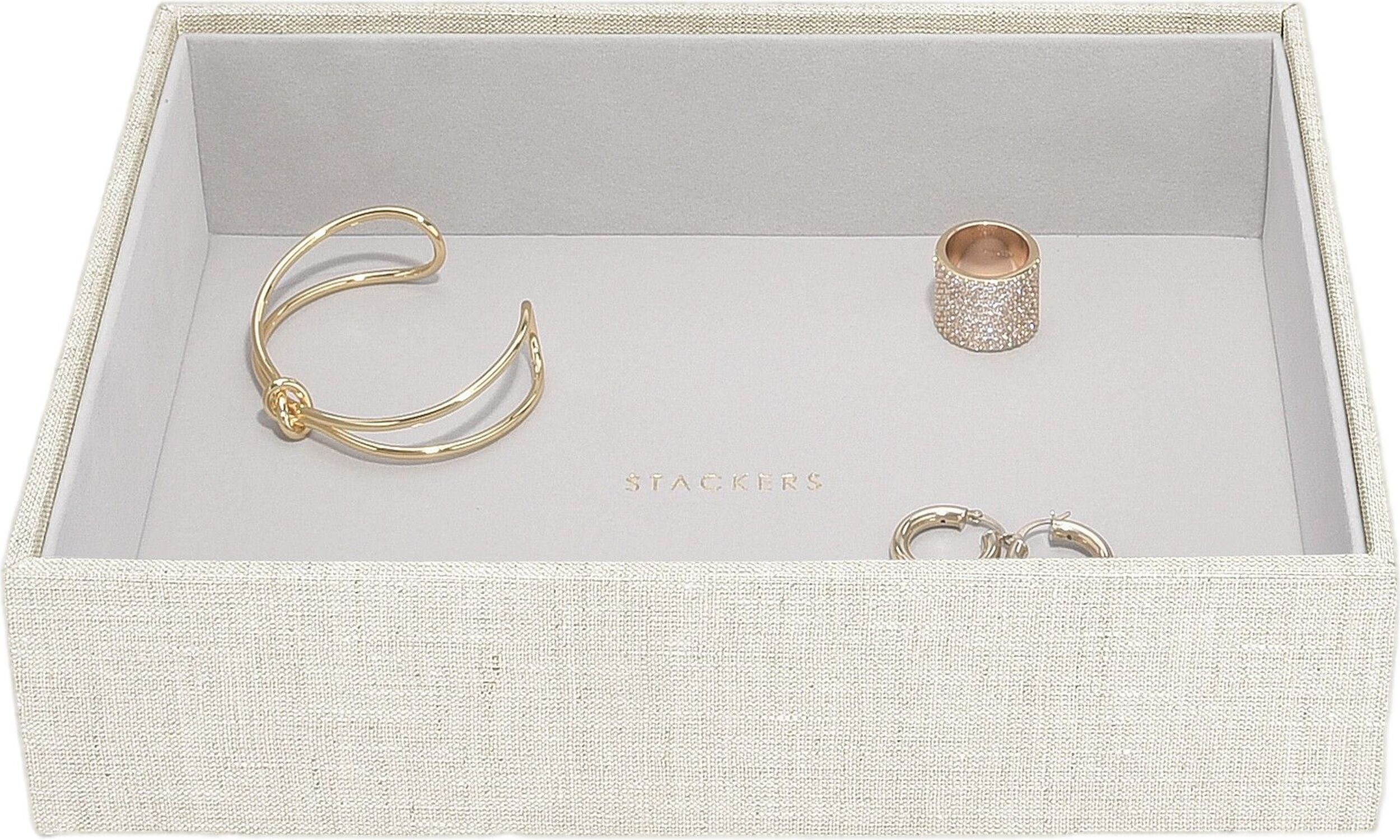 Szkatułka na biżuterię Stackers open classic jasnobeżowa lniana