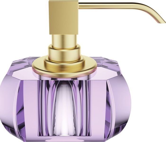 Dozownik do mydła Kristall fioletowy z pompą złoty mat