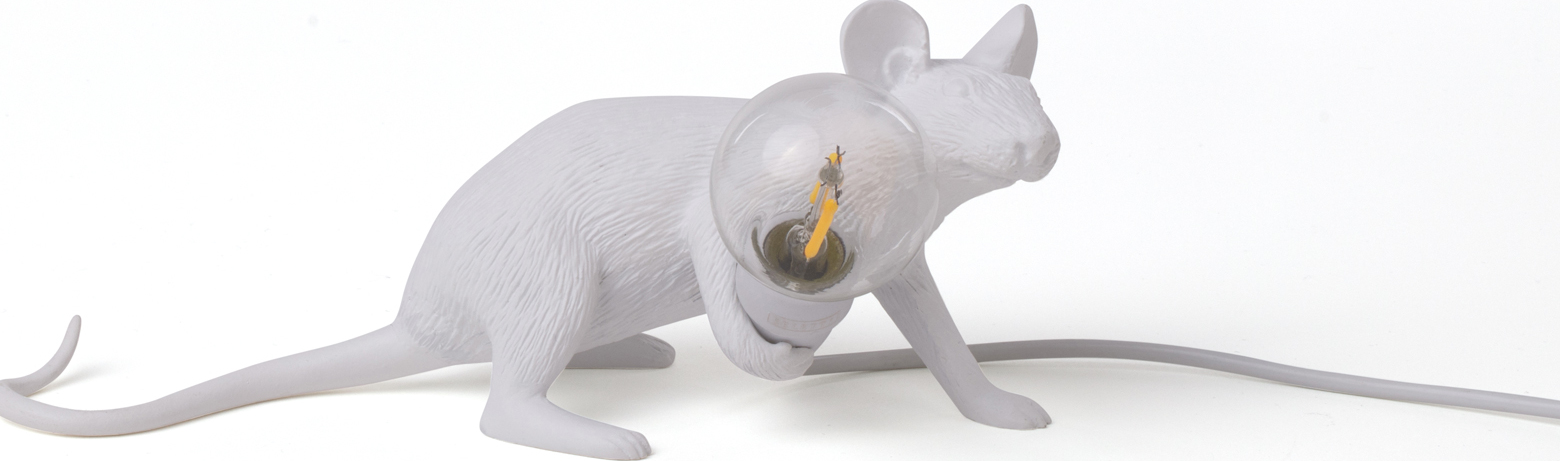 Lampa Mouse leżąca biała z gniazdkiem USB