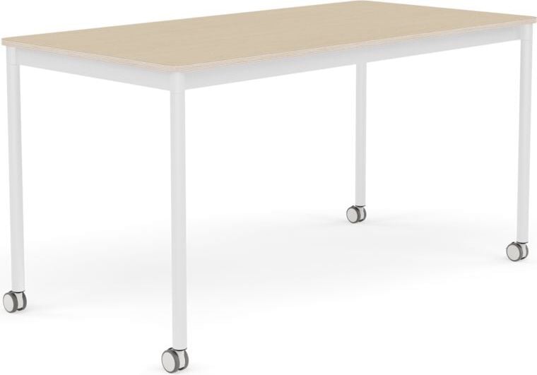 Stół na kółkach Base 70 x 140 cm okleina dąb lakierowany nogi białe