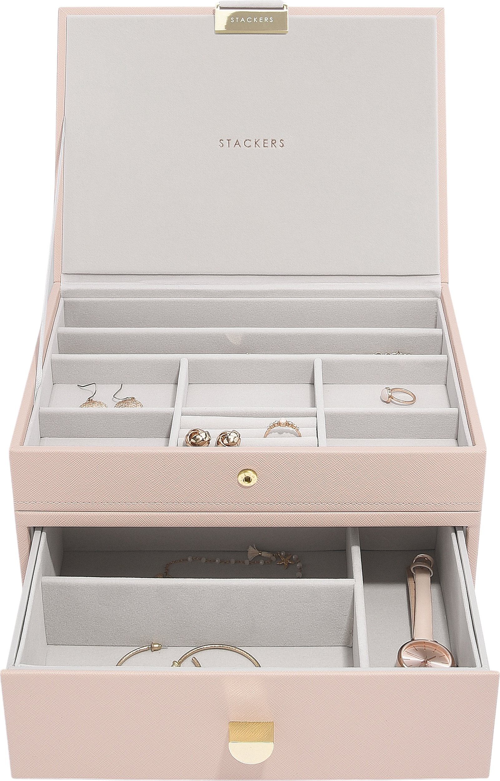 Szkatułka na biżuterię Stackers Classic podwójna jasnoróżowa z szufladą