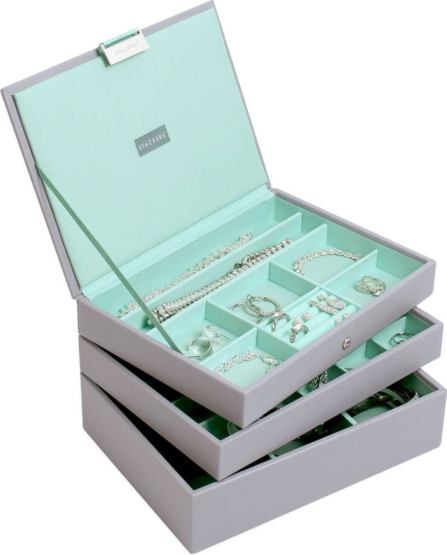 Szkatułka na biżuterię Stackers potrójna classic szaro-miętowa