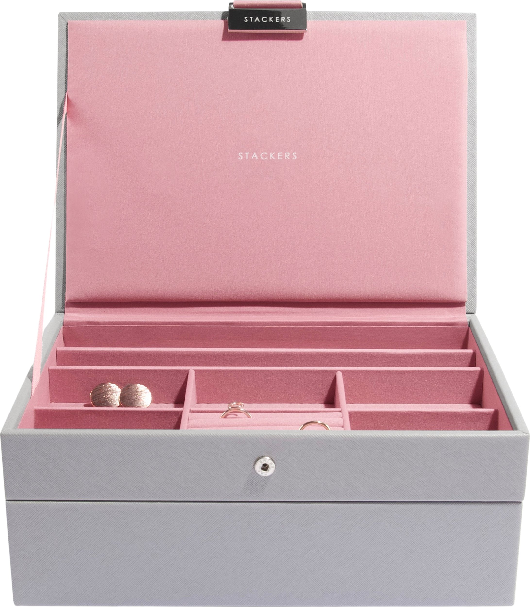 Szkatułka na biżuterię Stackers podwójna classic szaro-różowa