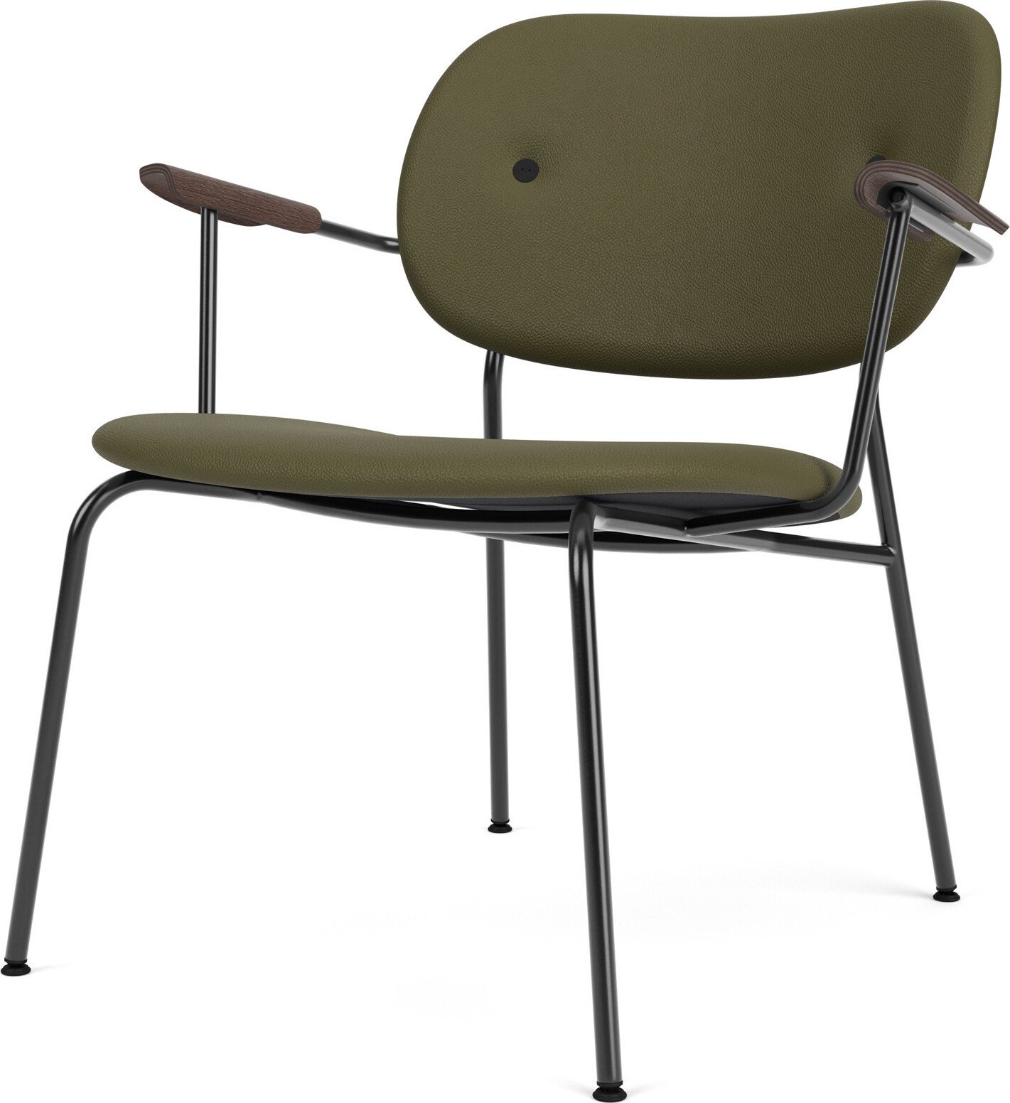 Krzesło Co Sierra niskie zielone skórzane z podłokietnikami na czarnych nogach