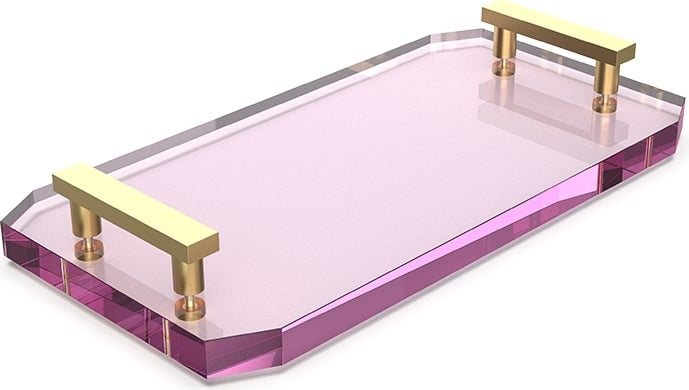 Taca łazienkowa Kristall różowa ze złotymi matowymi uchwytami