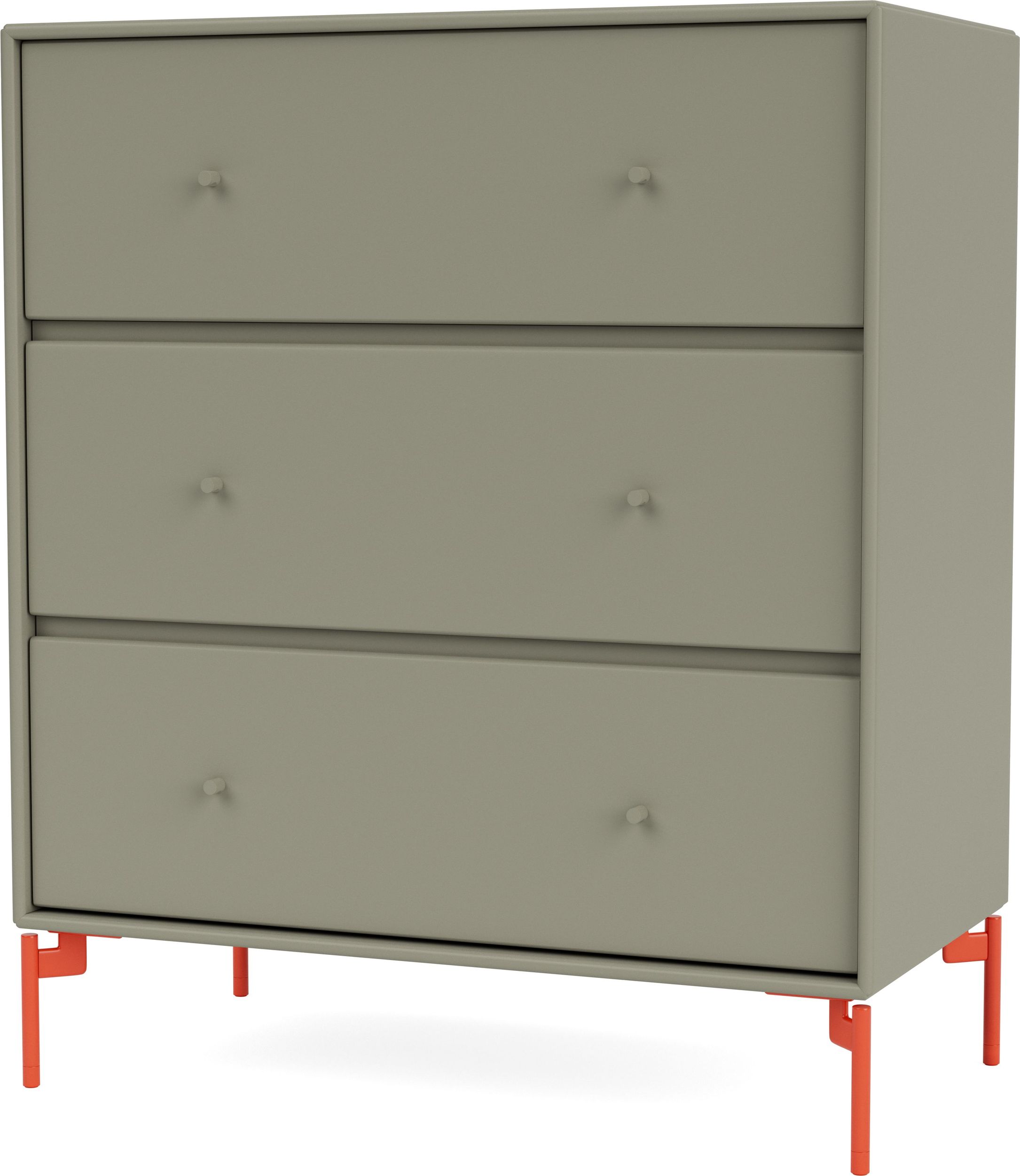 Komoda Carry brązowozielona na czerwonych nogach