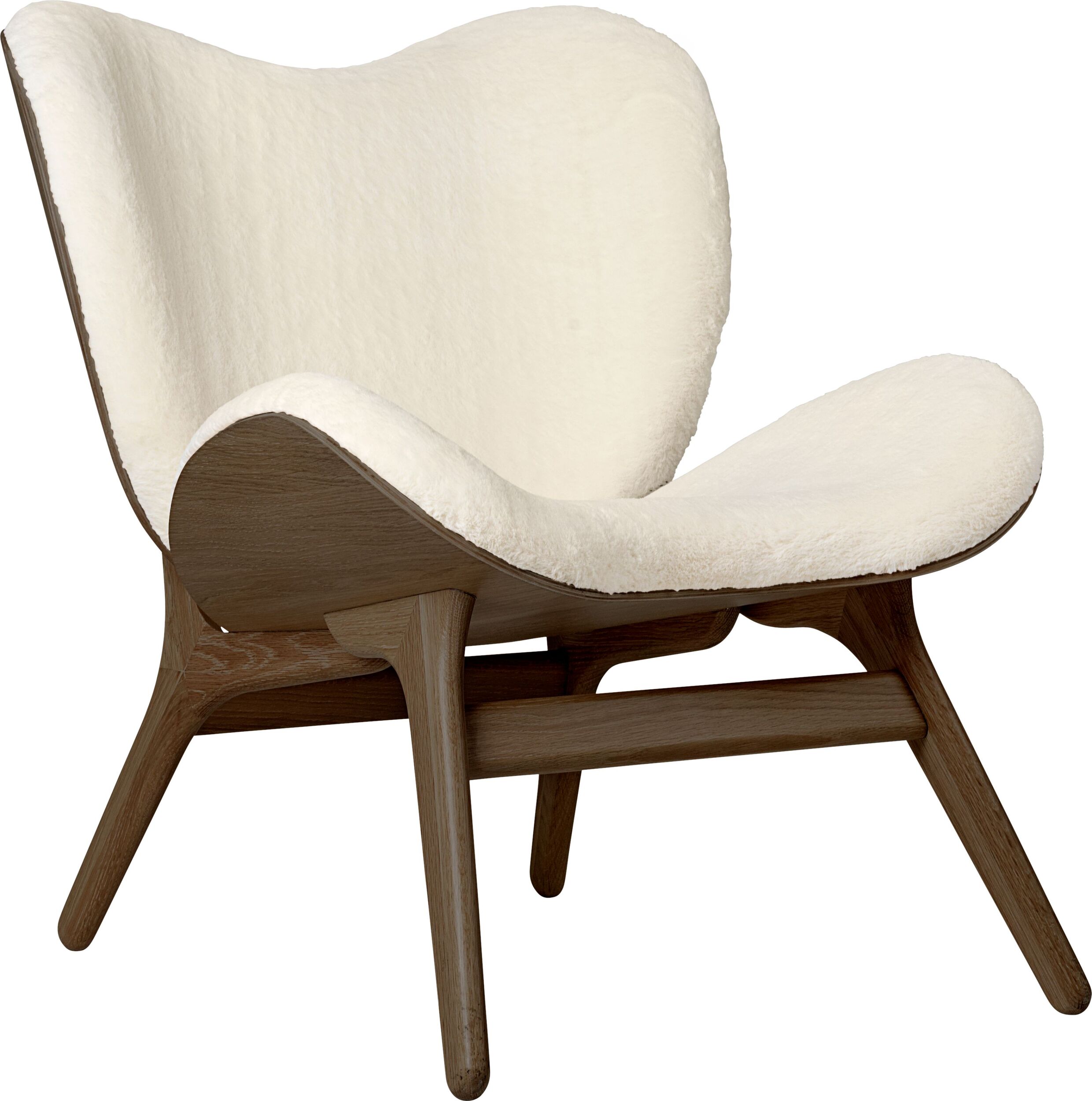 Fotel Conversation Piece Teddy biały na ciemnych dębowych nogach