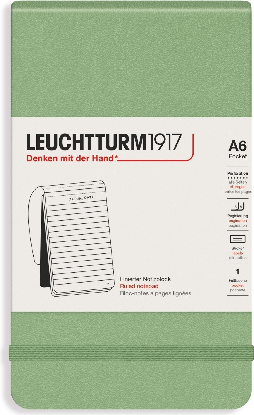 Notes w linię w twardej oprawie Leuchtturm 1917 A6 184 strony szałwiowa zieleń 80 g/m²