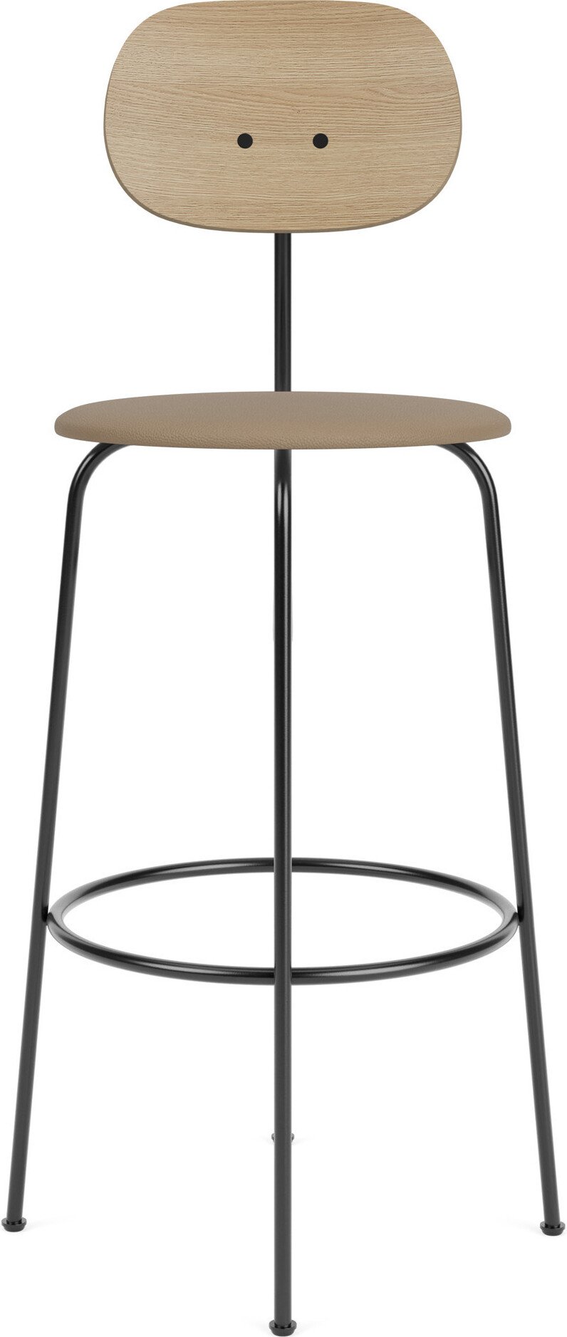 Krzesło barowe Afteroom Plus 107,5 cm beżowe oparcie jasny dąb siedzisko skórzane