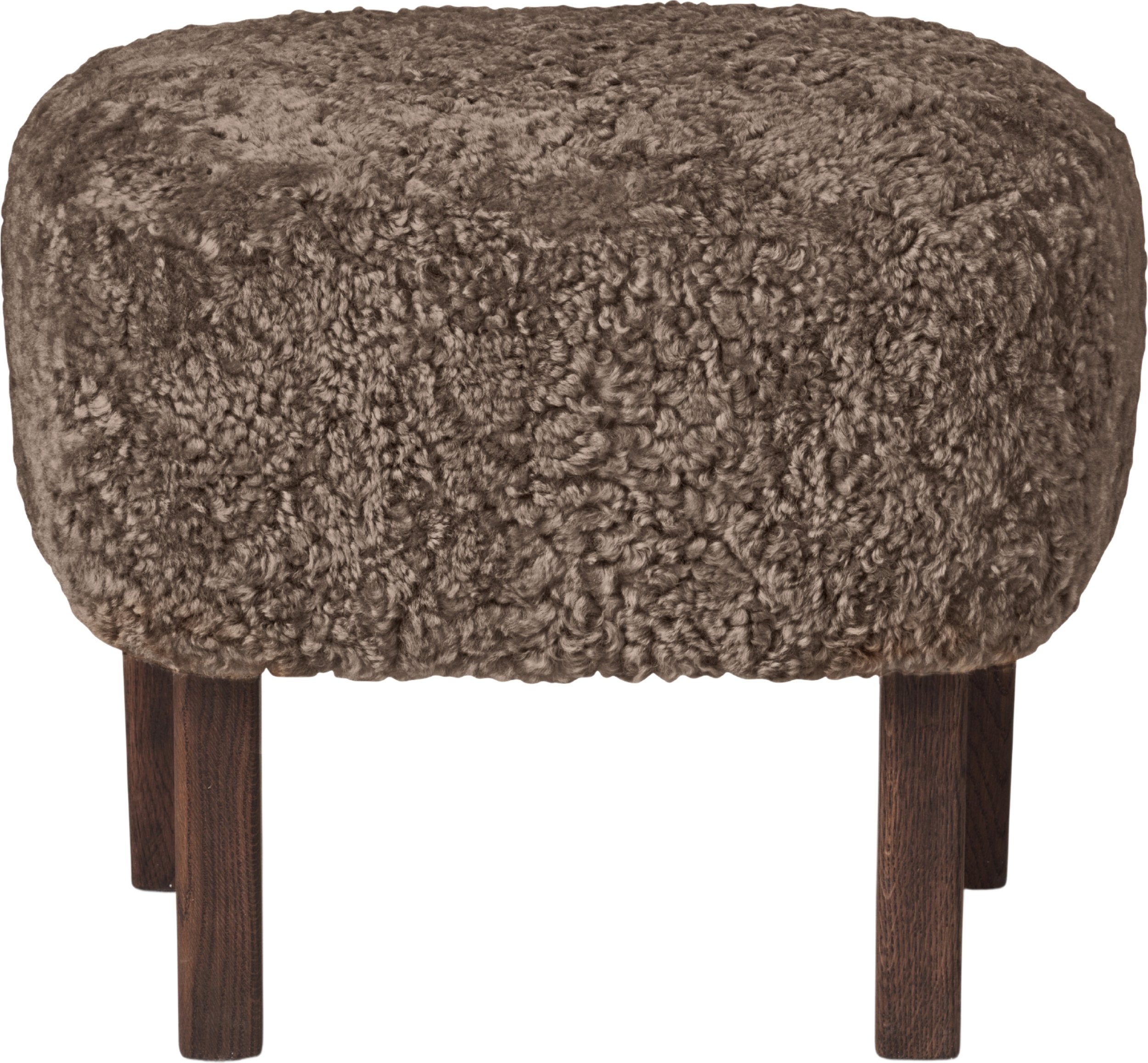 Podnóżek Ingeborg Sheepskin brązowy na ciemnych dębowych nogach