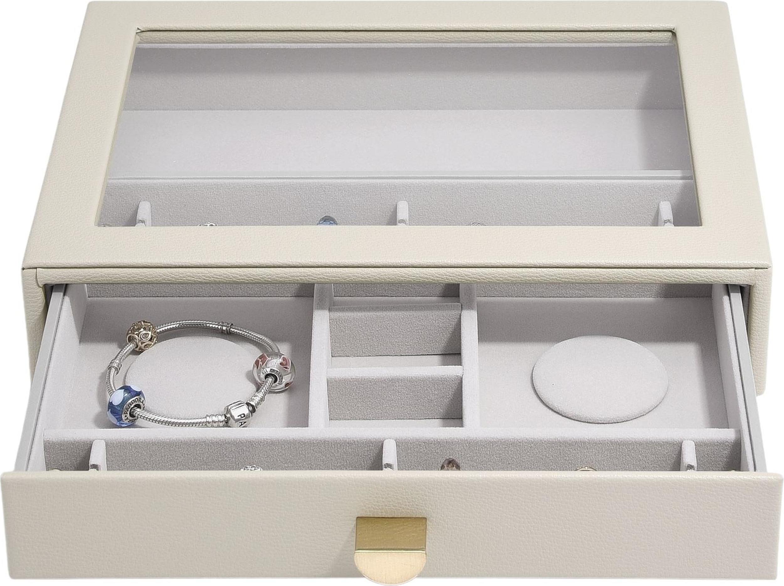 Szkatułka na charmsy Stackers Pebble classic jasnobeżowa z szufladą i szklaną pokrywką