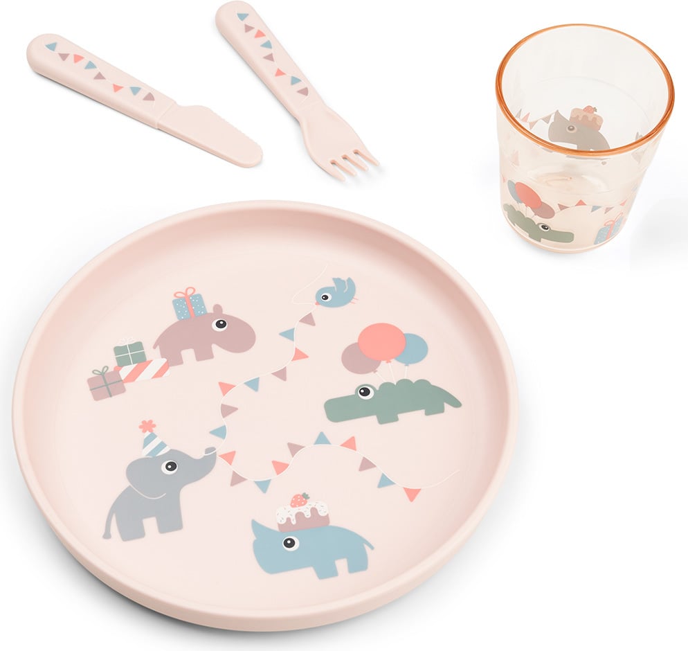 Sztućce i naczynia dziecięce Foodie Celebration różowe 4 el.