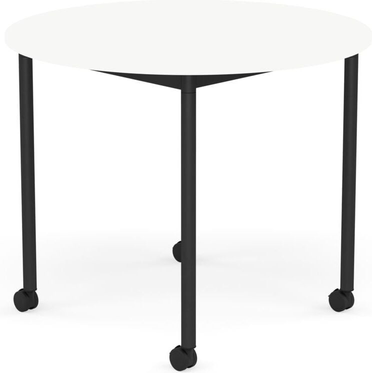 Stół na kółkach Base okrągły 90 cm biały laminowany ABS nogi czarne