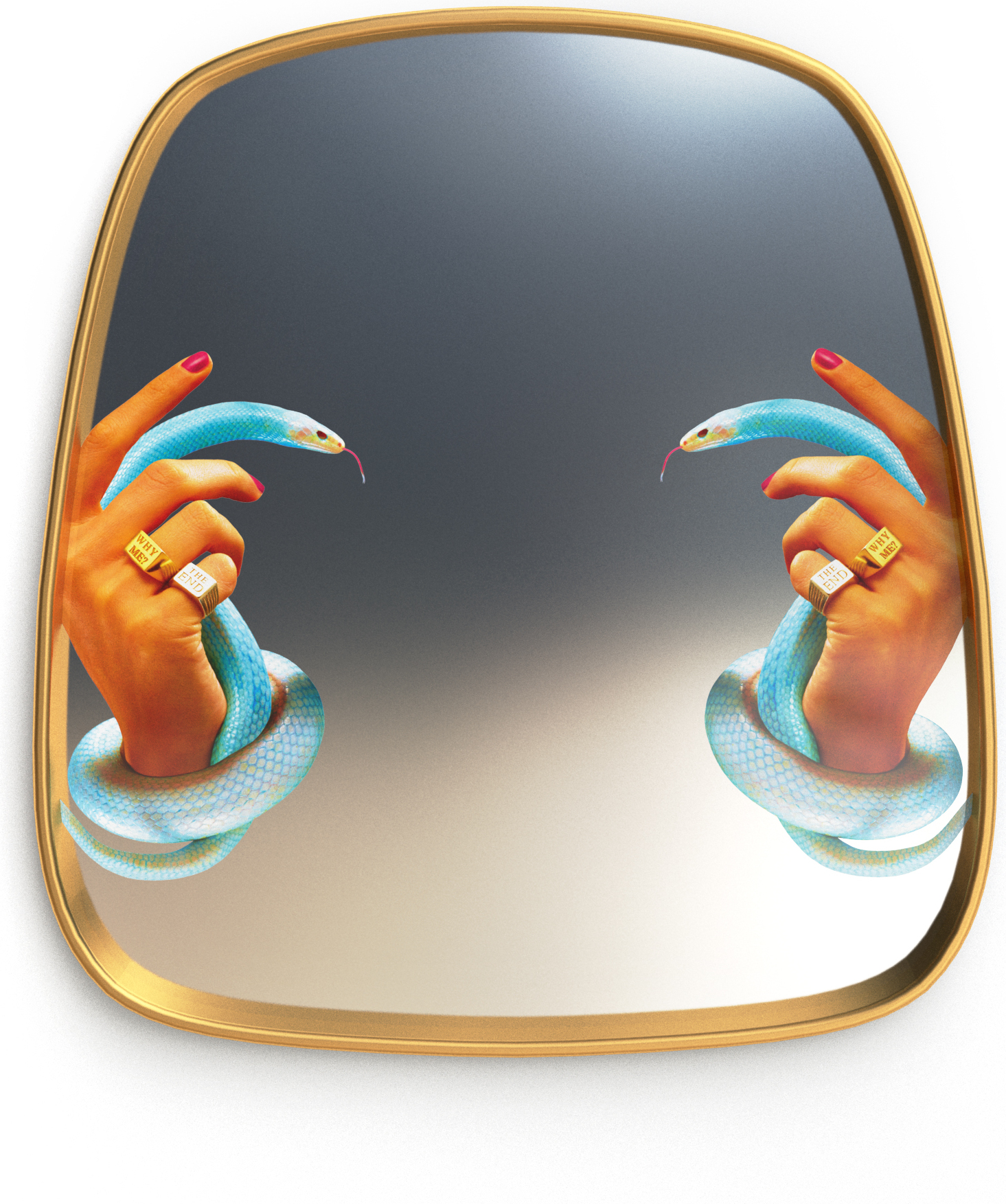 Lustro Seletti Wears Toiletpaper Hands with Snakes 59 cm z drewnianą ramą