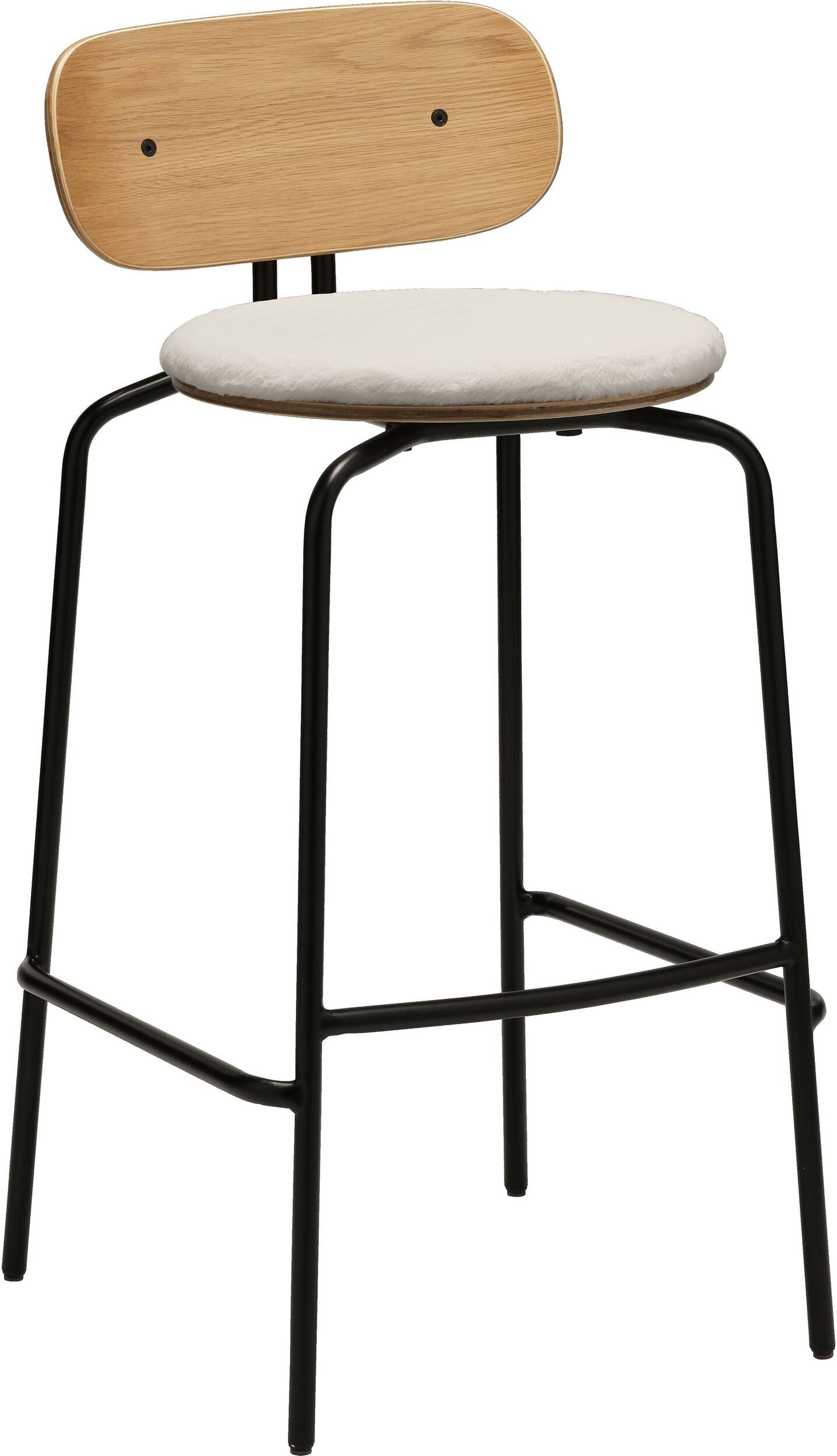 Krzesło barowe Curious Teddy białe z tapicerowanym siedziskiem na czarnych nogach