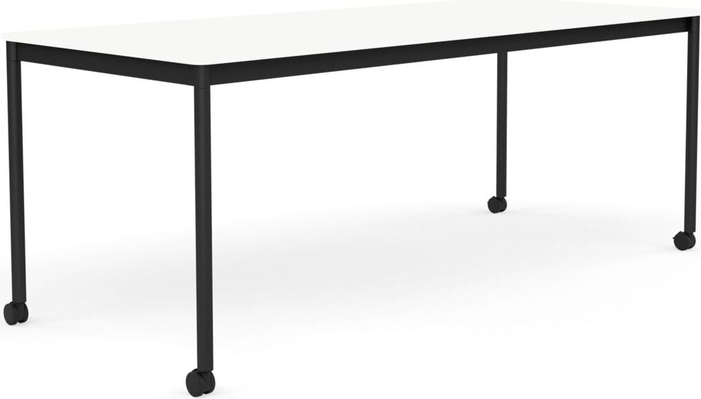 Stół na kółkach Base 80 x 190 cm biały laminowany ABS nogi czarne