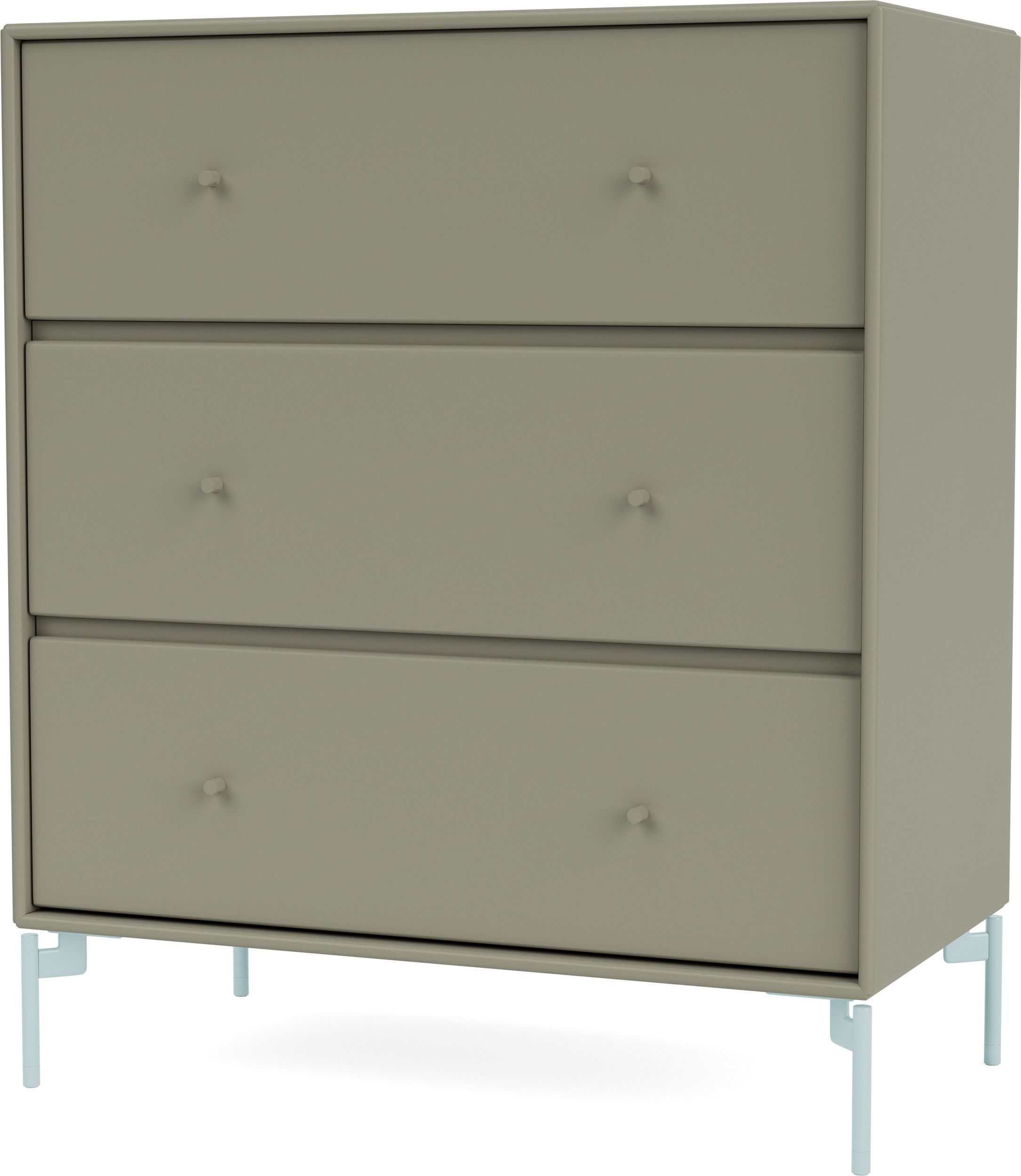 Komoda Carry brązowozielona na jasnobłękitnych nogach