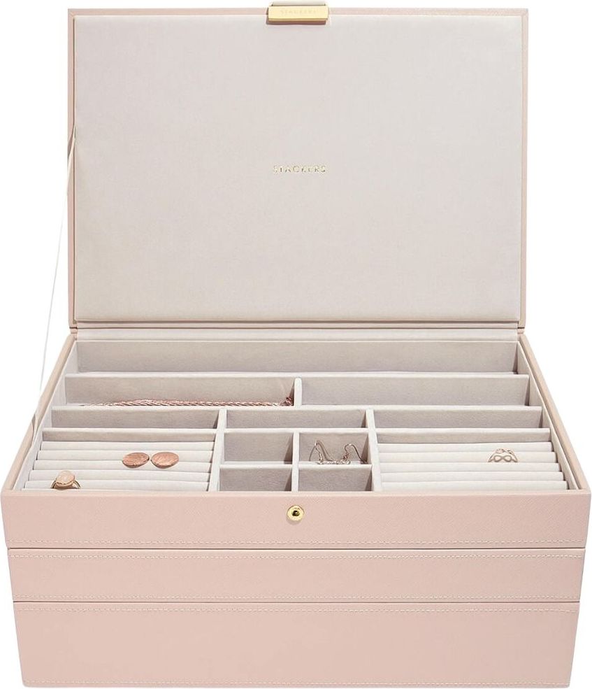 Szkatułka na biżuterię Stackers potrójna supersize różowo-szampańska