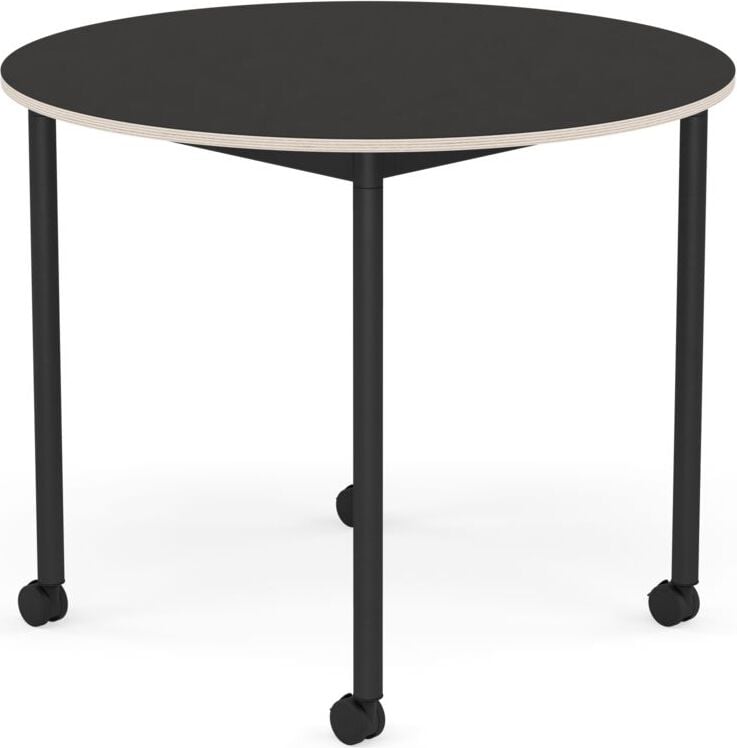 Stół na kółkach Base okrągły 90 cm czarny linoleum nogi czarne