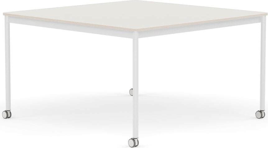 Stół na kółkach Base kwadratowy 128 cm biały nanolaminat nogi białe