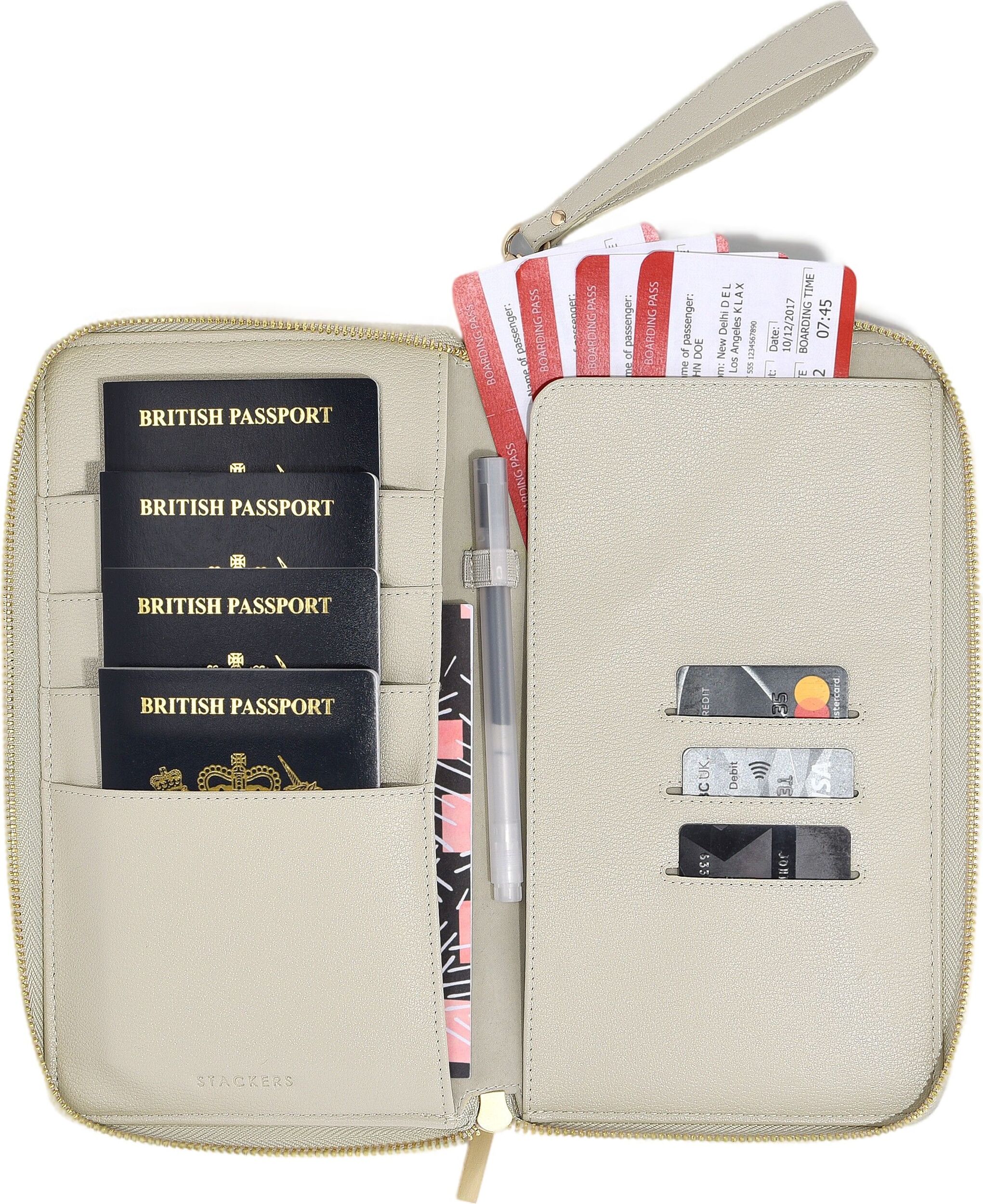 Etui na paszport i karty Stackers jasnobeżowe lniane