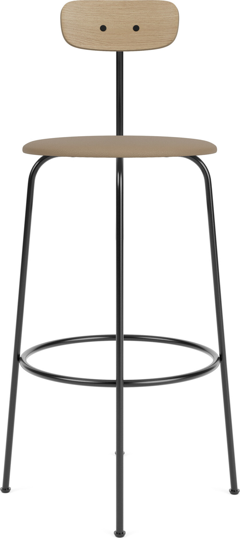 Krzesło barowe Afteroom 101 cm beżowe oparcie jasny dąb siedzisko skórzane