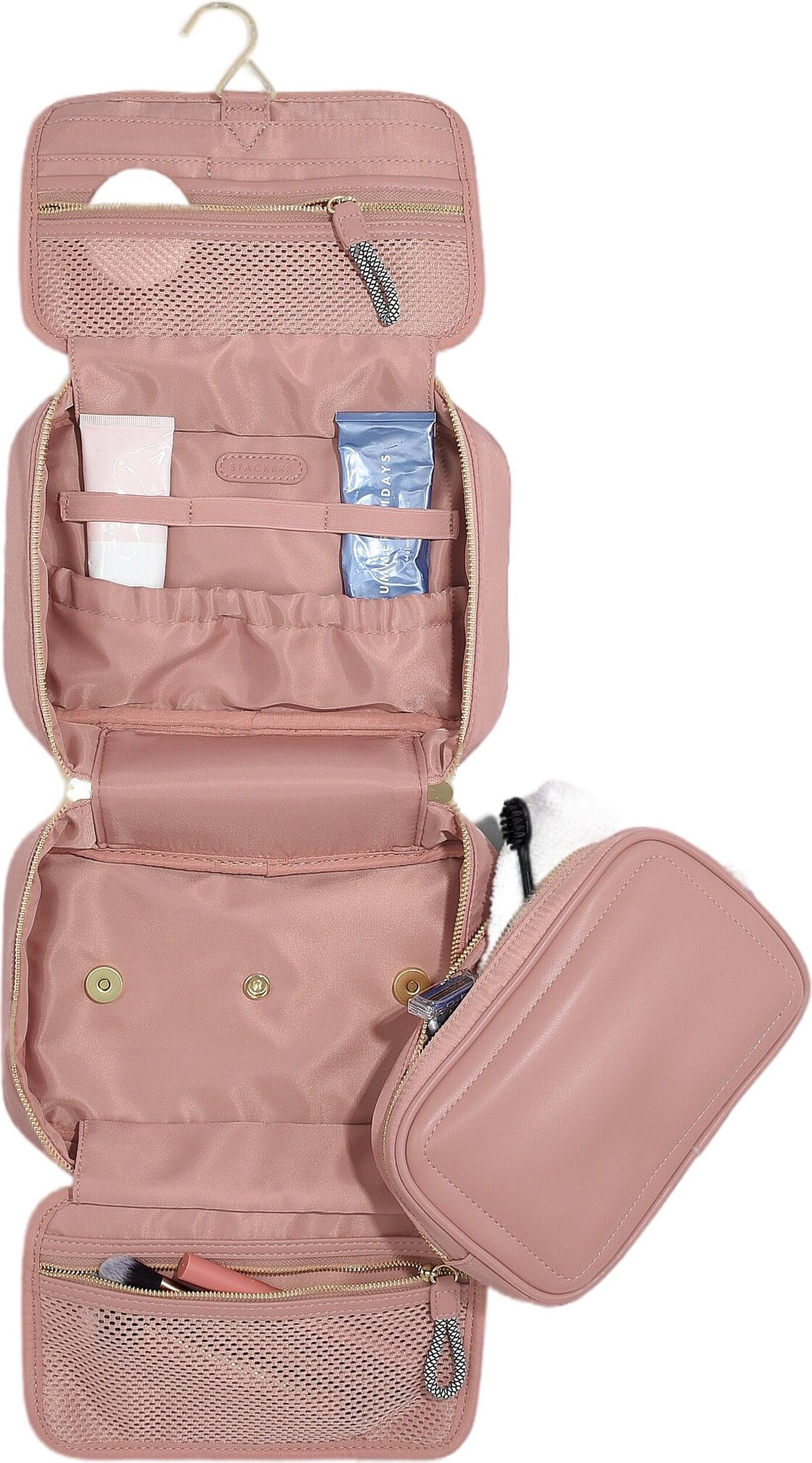 Kosmetyczka podróżna do zawieszenia Stackers różowa nylonowa