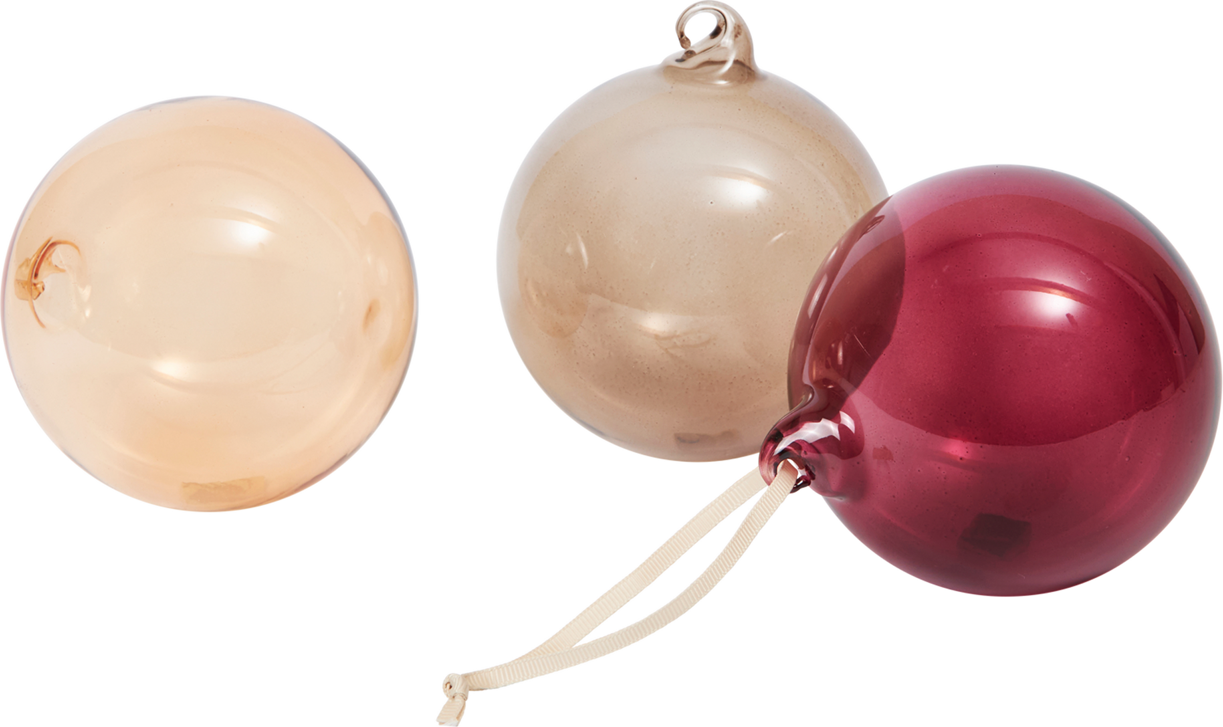 Bombki Ferm Living L półprzezroczyste złota, żółta i czerwona 3 szt.