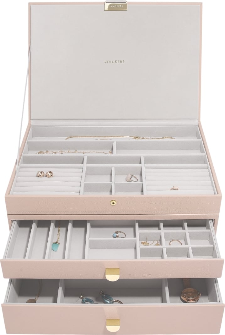 Szkatułka na biżuterię Stackers potrójna supersize jasnoróżowa z 2 szufladami