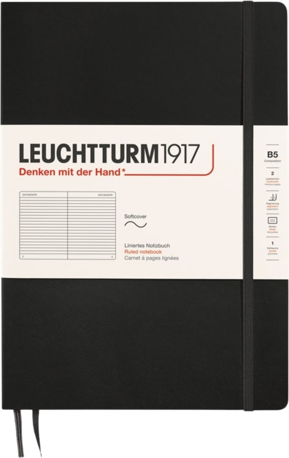 Notes w linię w miękkiej oprawie Leuchtturm 1917 B5 123 strony czarny 80 g/m²